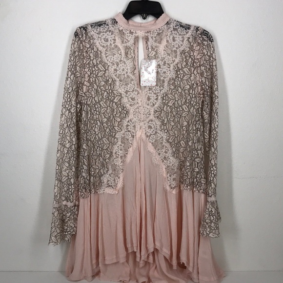 Free People tall tale lace tunic pink NWT XS&S - Picture 2 of 8